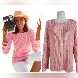 NWOT Talbots pink white open stitch weave cotton sweater Womens XLarge